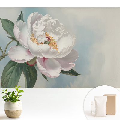 Tapeta s motivem pivoňky na modrém pozadí
