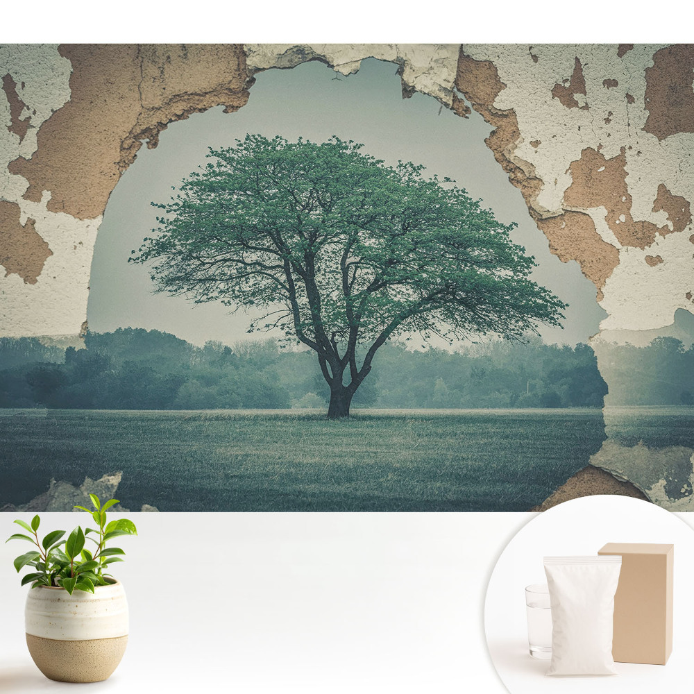 Tapeta s nostalgickým motivem stromu na pozadí staré zdi