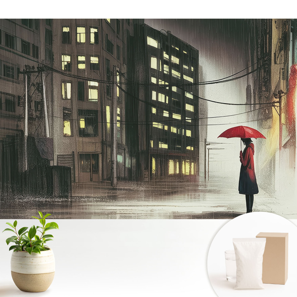 Samolepící tapeta „Záhada deštivé nálady v noci ve městě"