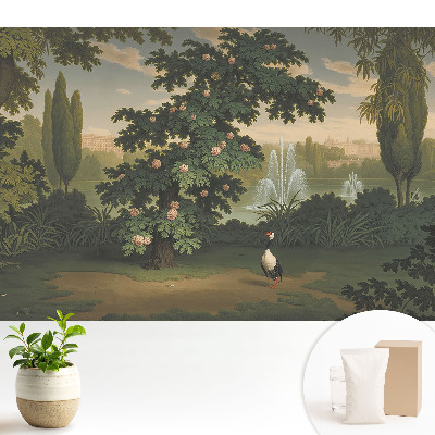 Tapeta do obyvaku Malebná zahrada se stromem a ptákem