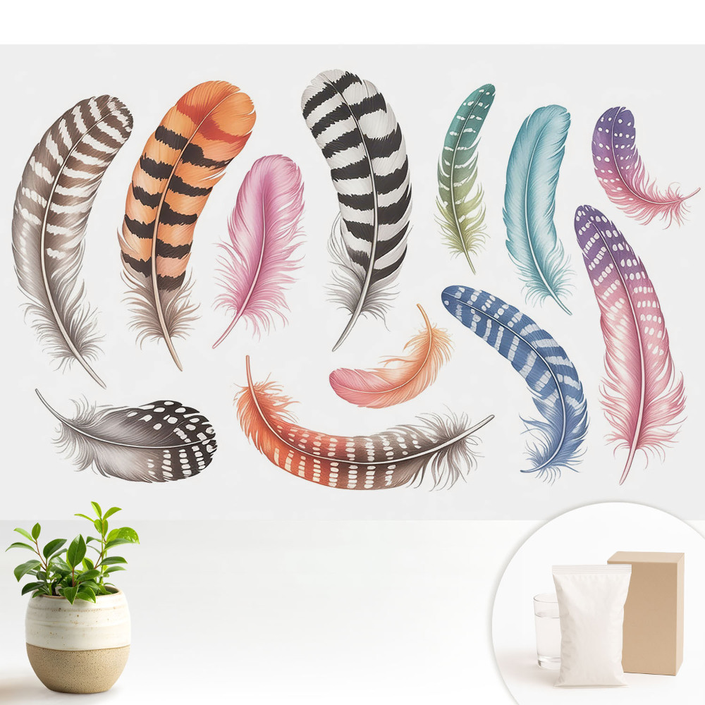 Samolepící tapeta s motivem barevných per v moderním designu