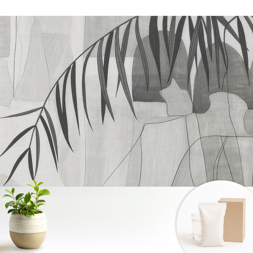 Tapeta se šedými geometrickými vzory palmových listů