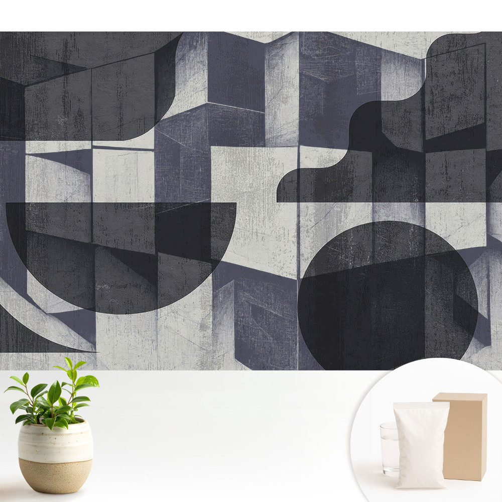 Tapeta na zeď s geometrickým abstraktním motivem v harmonickém moderním stylu