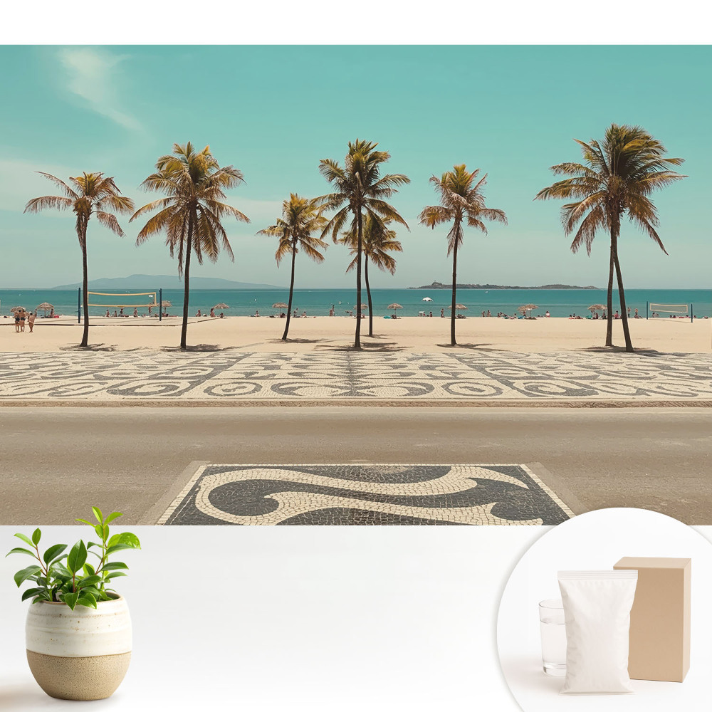 Samolepící tapeta s motivem tropické pláže a palmami u oceánu