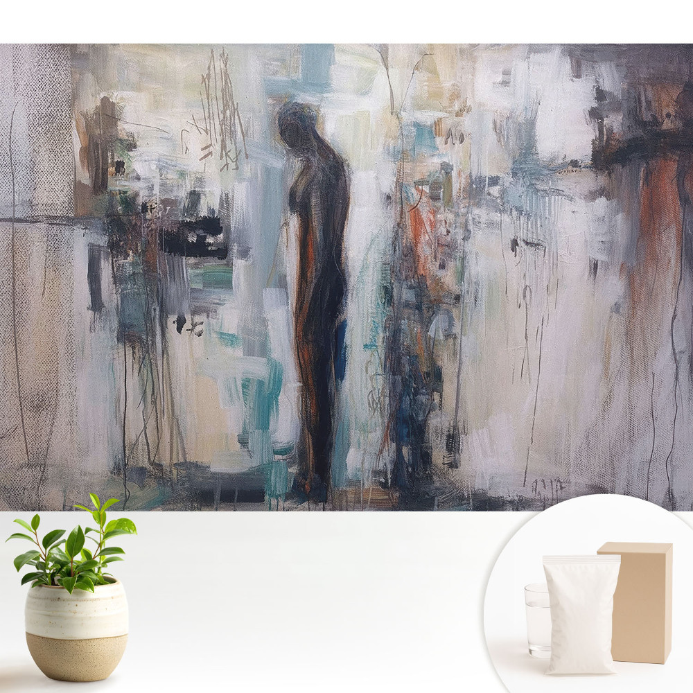Tapeta na zeď s abstraktní siluetou v tlumených barvách