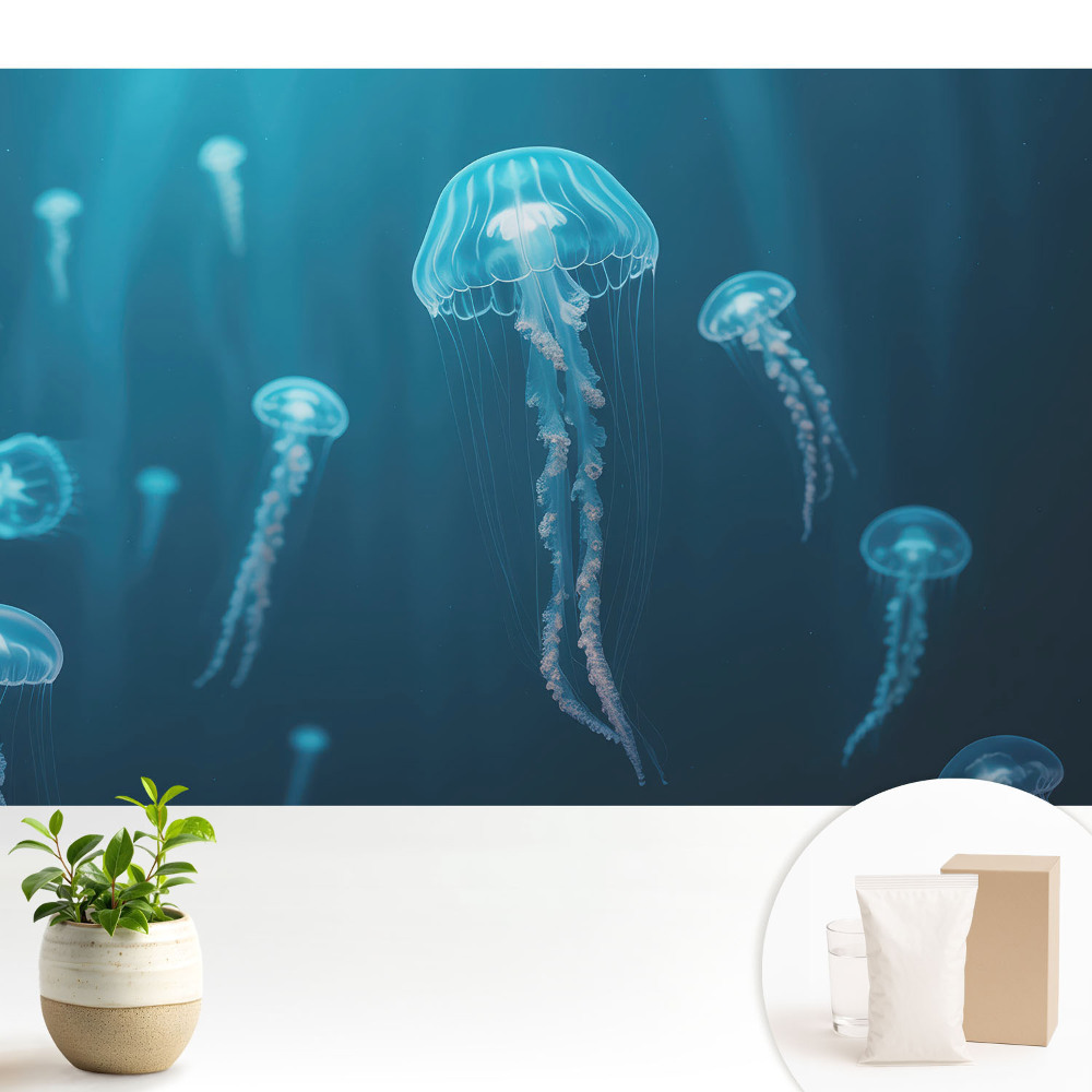 Samolepící tapeta s motivem modré medúzy na dně oceánu