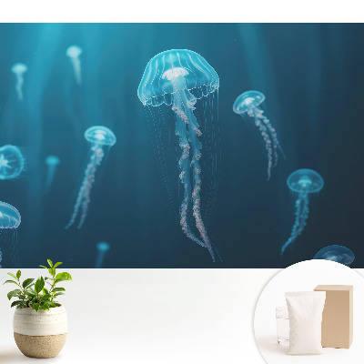 Samolepící tapeta s motivem modré medúzy na dně oceánu