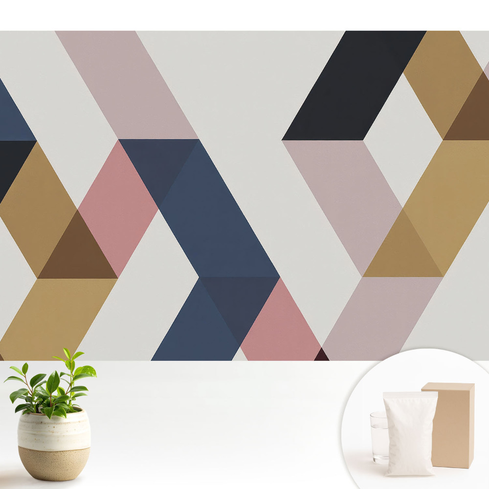 Tapeta s geometrickými obrazci v jemných pastelových barvách