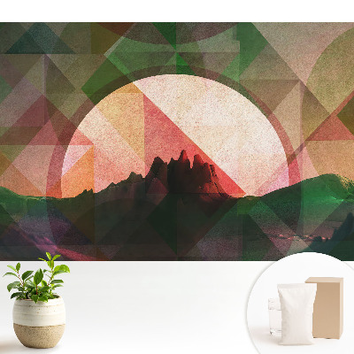 Tapeta na zeď s motivem geometrických hor v odstínech západu slunce
