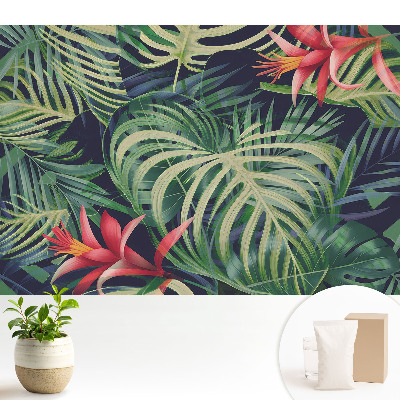 Samolepící tapeta s motivem tropických listů evokující energické klima
