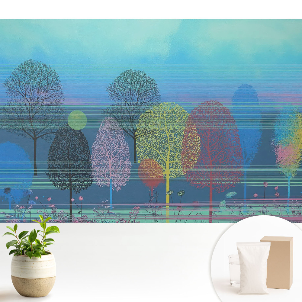 Samolepící tapeta s motivem barevných stromů na pozadí oblohy