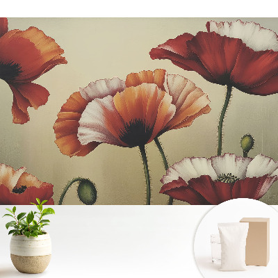 Tapeta do obývacího pokoje s motivem makových květů v klasickém stylu