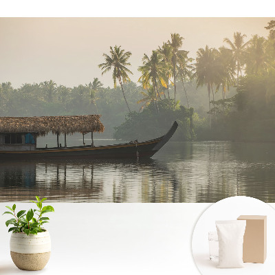 Samolepící tapeta Mystická krajina s lodí a palmami