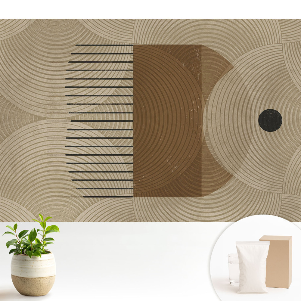 Tapeta na zeď s geometrickými kruhy a čarami v teplých odstínech