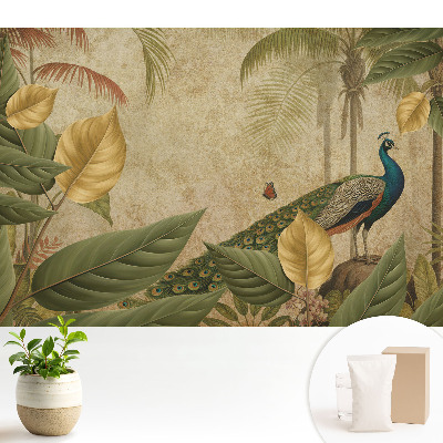 Tapeta s motivem tropického páva mezi zelení
