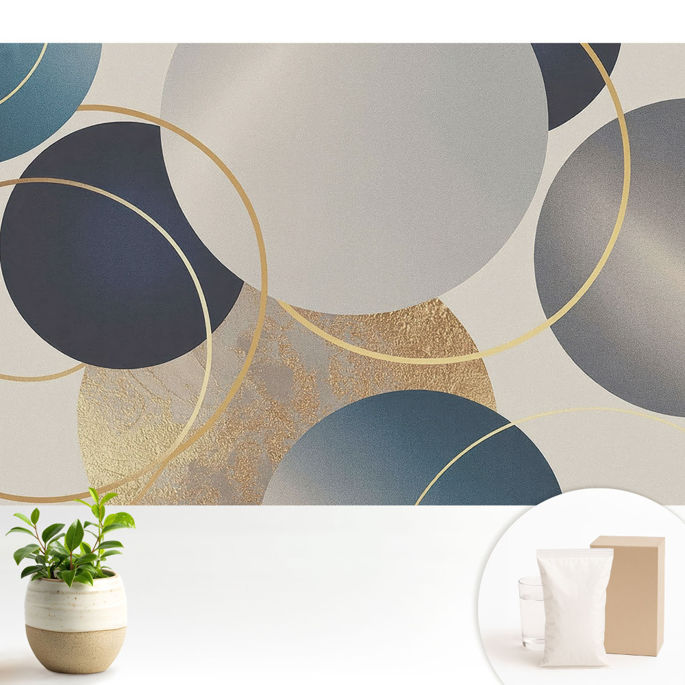 Samolepící tapeta s geometrickými kruhovými motivy v šedomodrých tónech