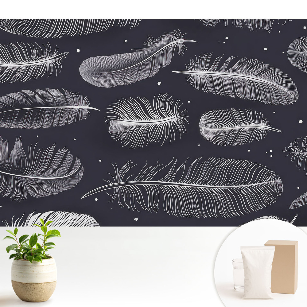 Tapeta do obývacího pokoje s motivem peří na tmavém pozadí