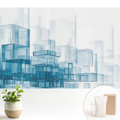Tapeta s prostorovými modrými kostkami v moderním designu