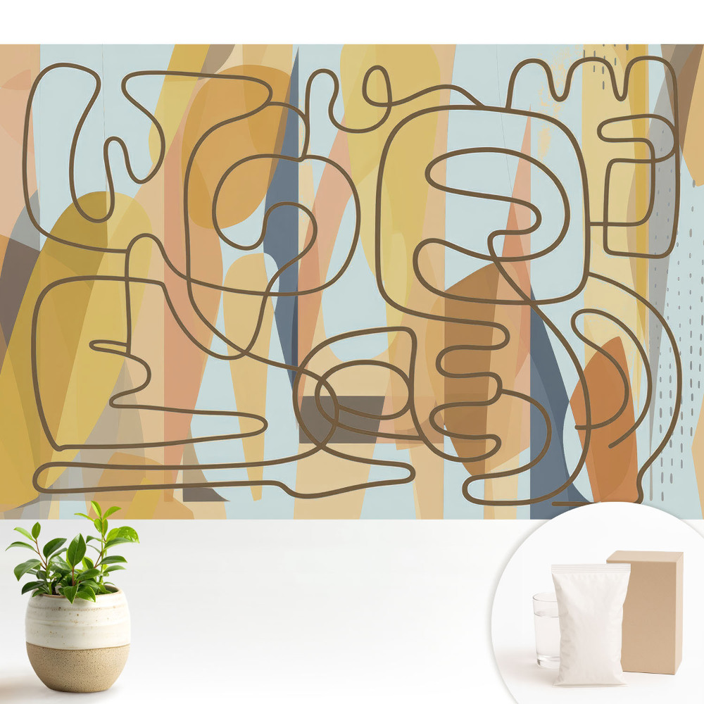 Tapeta do obývacího pokoje s abstraktními liniemi a barevným motivem
