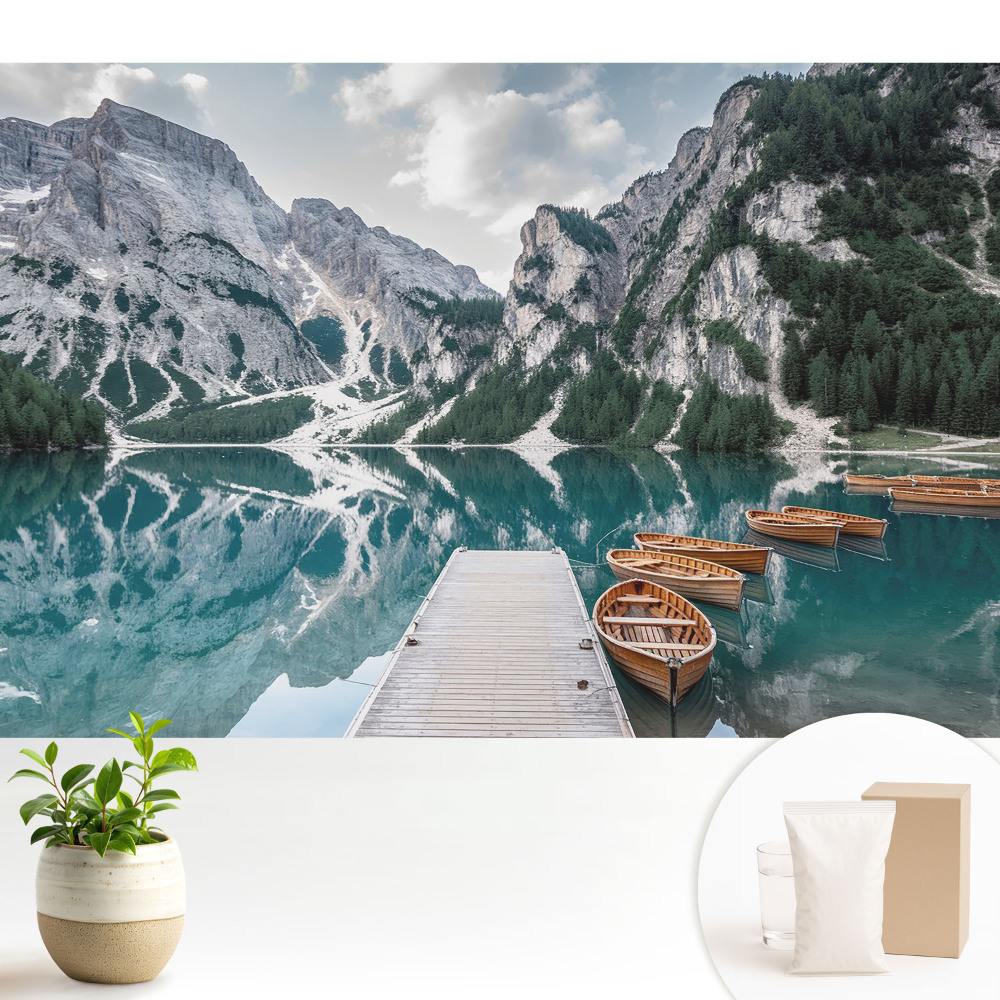 Tapeta do obývacího pokoje s motivem relaxace u horského jezera