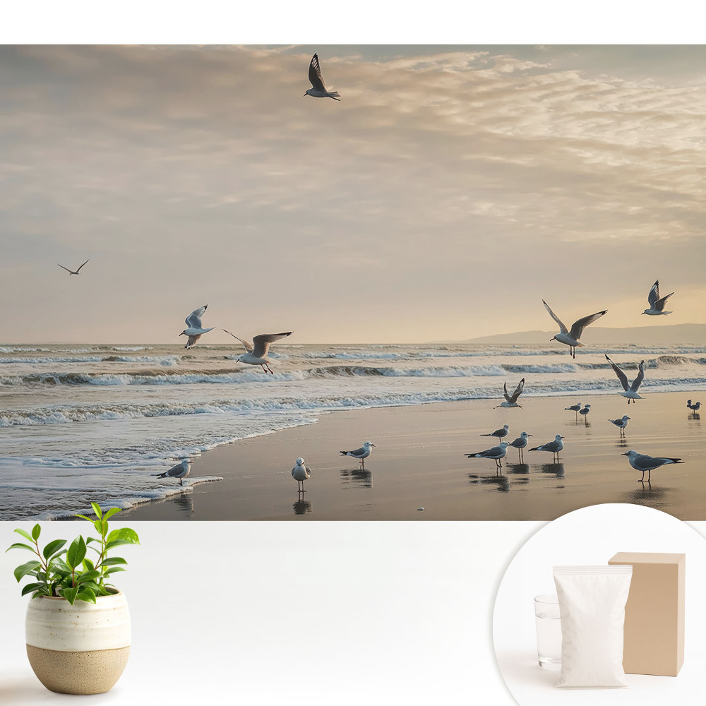 Samolepící tapeta s motivem racků na pobřeží při západu slunce