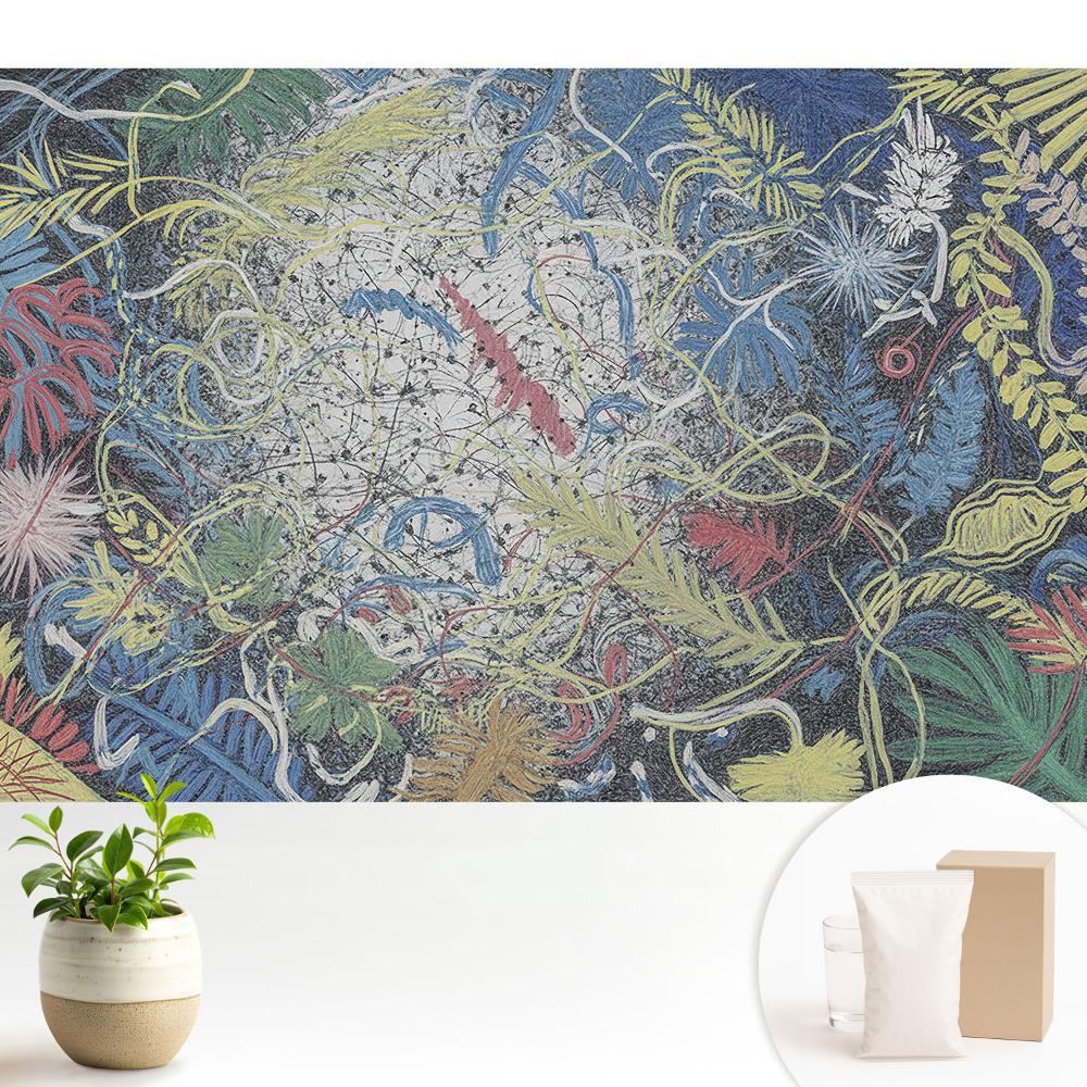 Tapeta do obývacího pokoje s abstraktním motivem listů plných energie