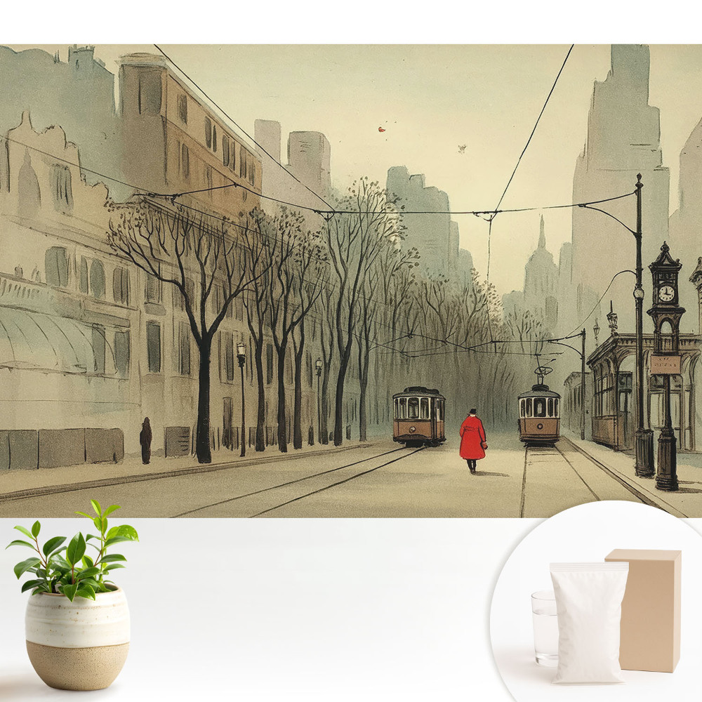 Tapeta do obývacího pokoje s motivem klasické symetrie města na podzim