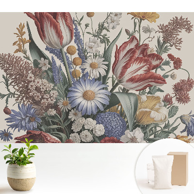 Tapeta do obývacího pokoje s barevným květinovým aranžmá v klasickém stylu