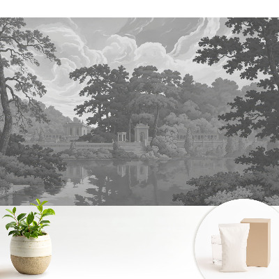 Tapeta s klasickou krajinou s jezerem a stromy do obývacího pokoje