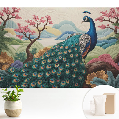 Tapeta Exotický páv v pastelové krajině