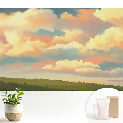 Samolepící tapeta s motivem pastelových mráčků a louky