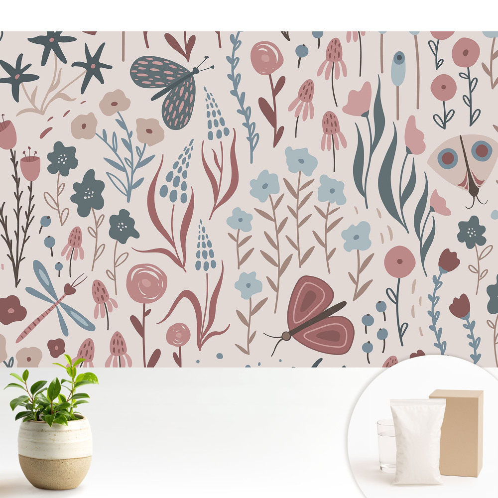 Samolepící tapeta s moderním motivem květin a motýlů