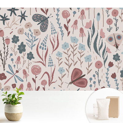 Samolepící tapeta Moderní květiny a motýli