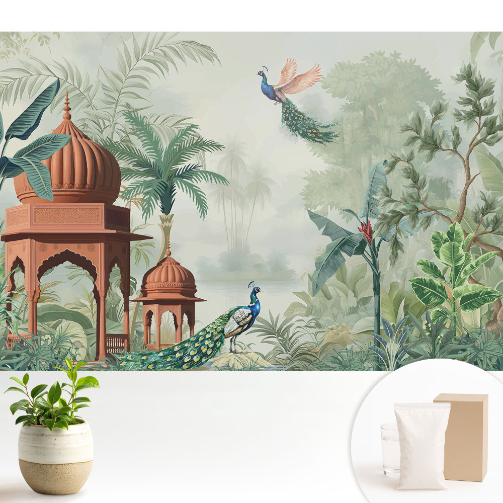 Tapeta do obývacího pokoje s motivem exotické zahrady vyvolávající pocit klidu a kouzla