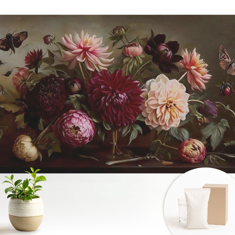 Tapeta na zeď s motivem květin a motýlů v klasické kytici