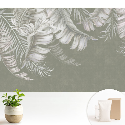 Tapeta Jemné tropické listy na šedém pozadí