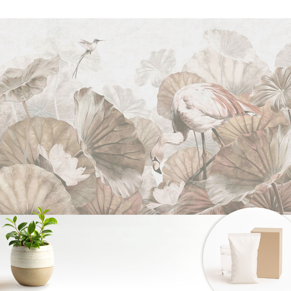 Samolepící tapeta s motivem plameňáka mezi listy