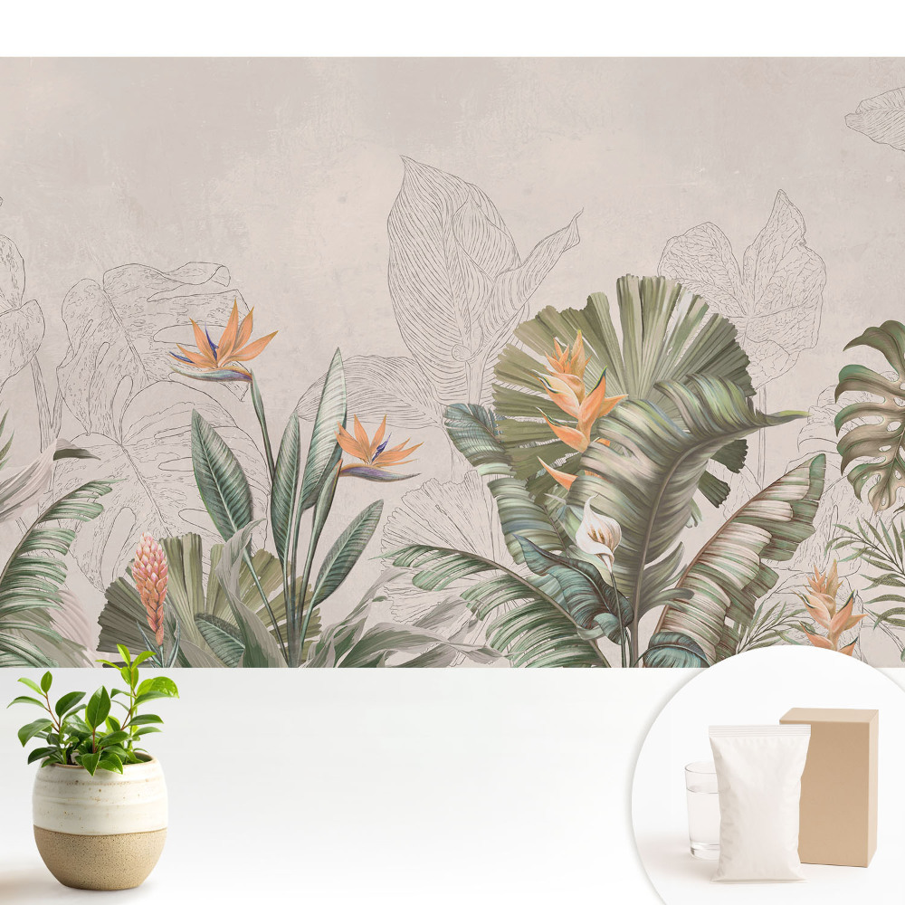 Tapeta do obývacího pokoje s exotickou vegetací a barevnými květy