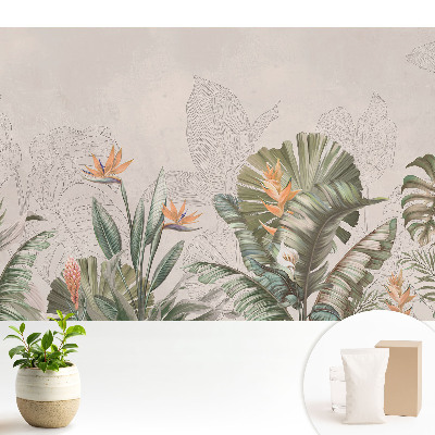 Tapeta do obývacího pokoje s exotickou vegetací a barevnými květy