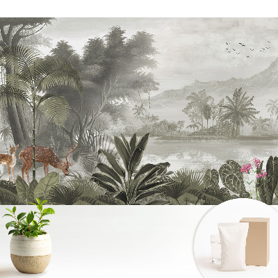 Tapeta na zeď s exotickou lesní krajinou a jeleny