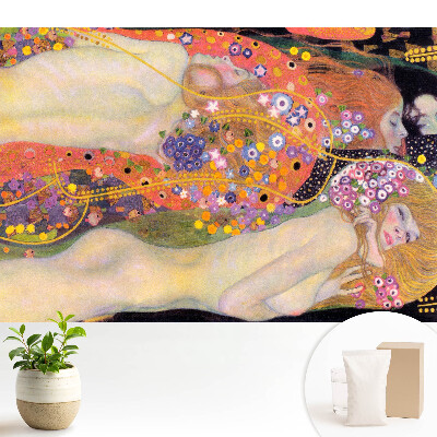 Tapeta do obývacího pokoje s barevnými květinami a fantazijními postavami