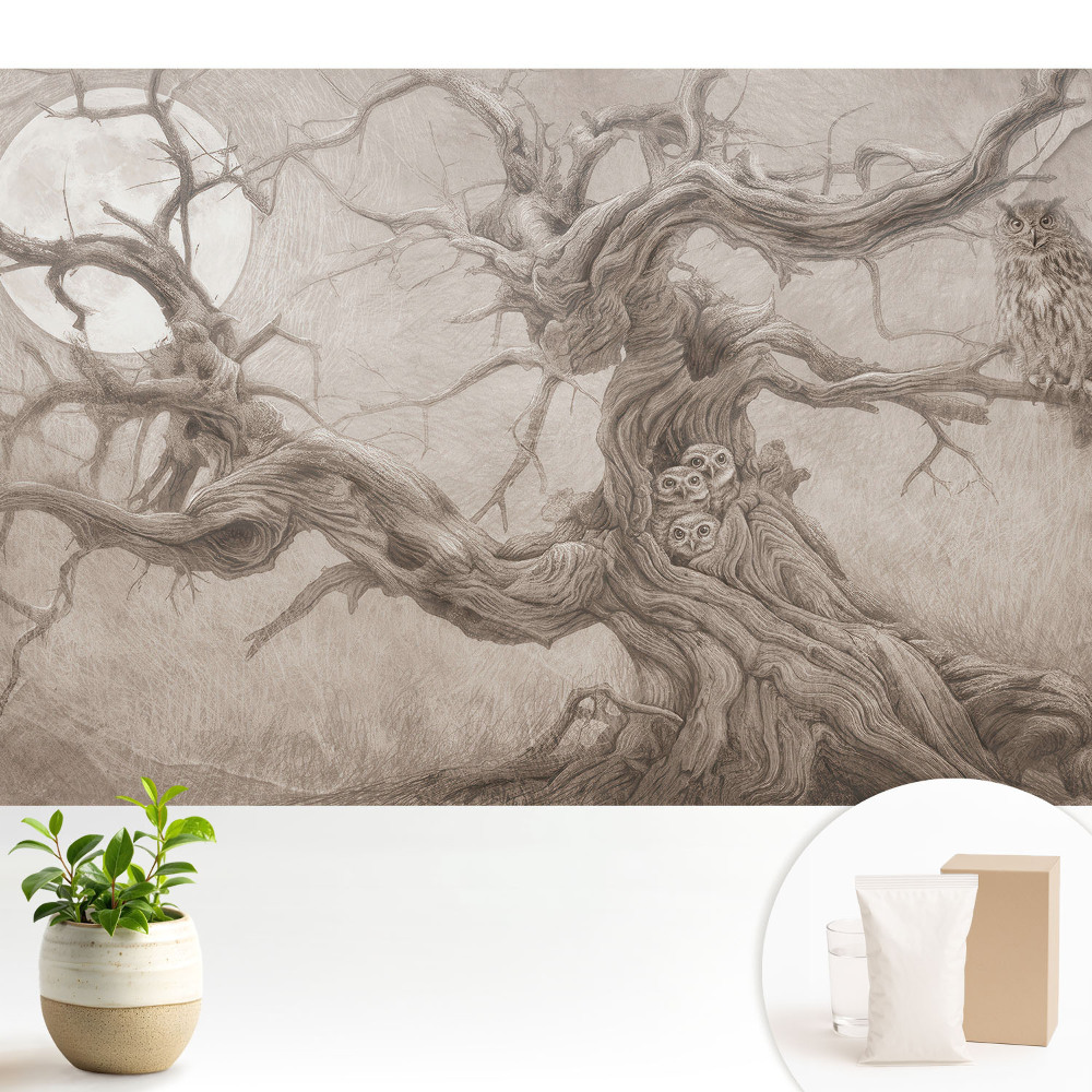 Samolepící tapeta s motivem „Měsíční dub se sovami”