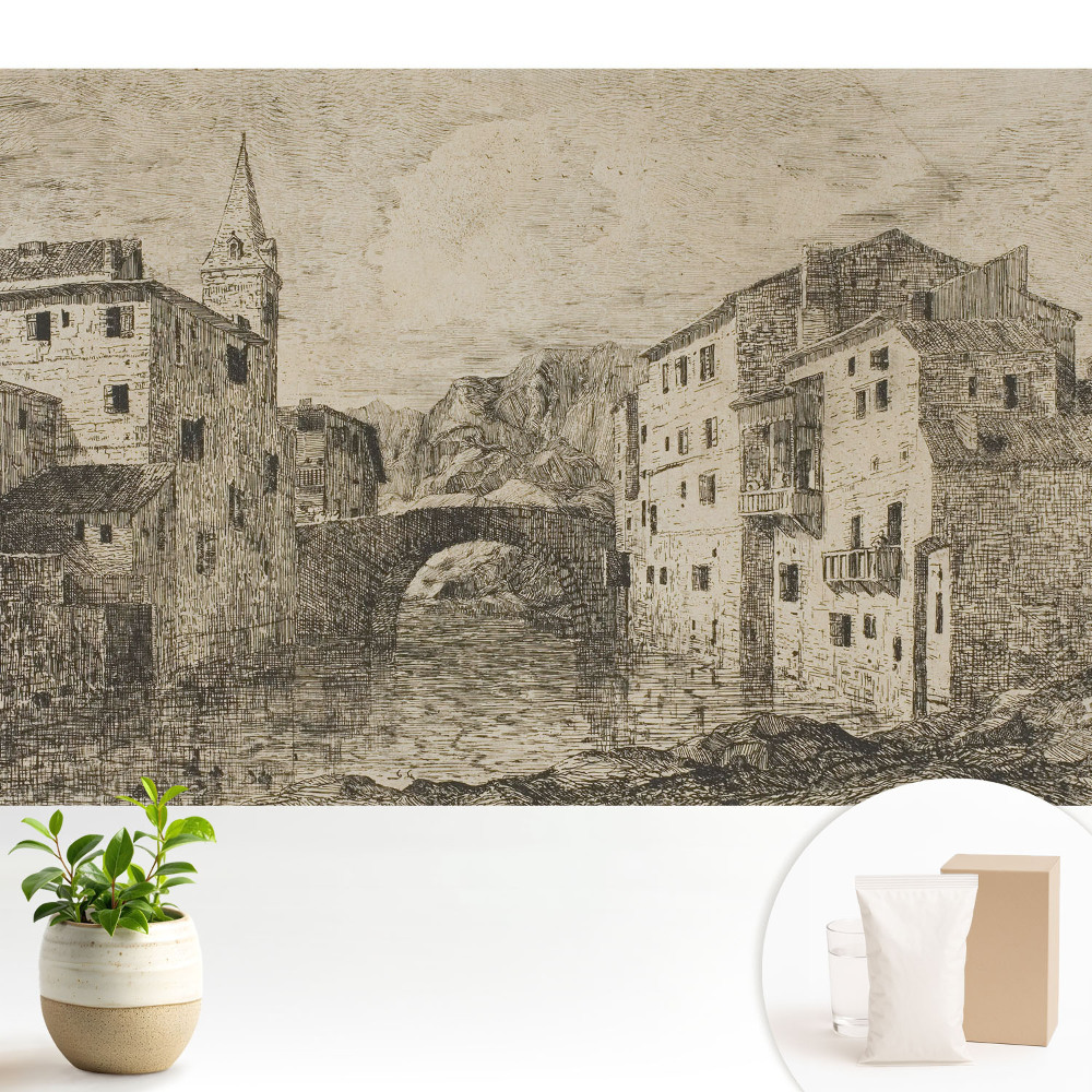 Samolepící tapeta s motivem klasických budov a mostu přes řeku