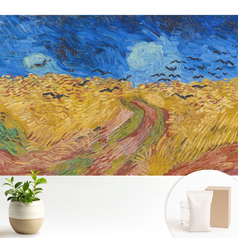 Tapeta do obývacího pokoje s motivem živě zbarvených ptáků v obilí