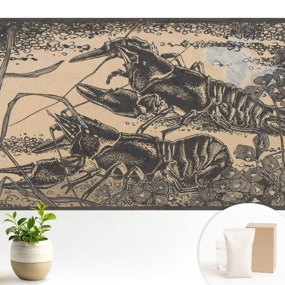 Tapeta na zeď s motivem raků a vodních rostlin v klasickém stylu