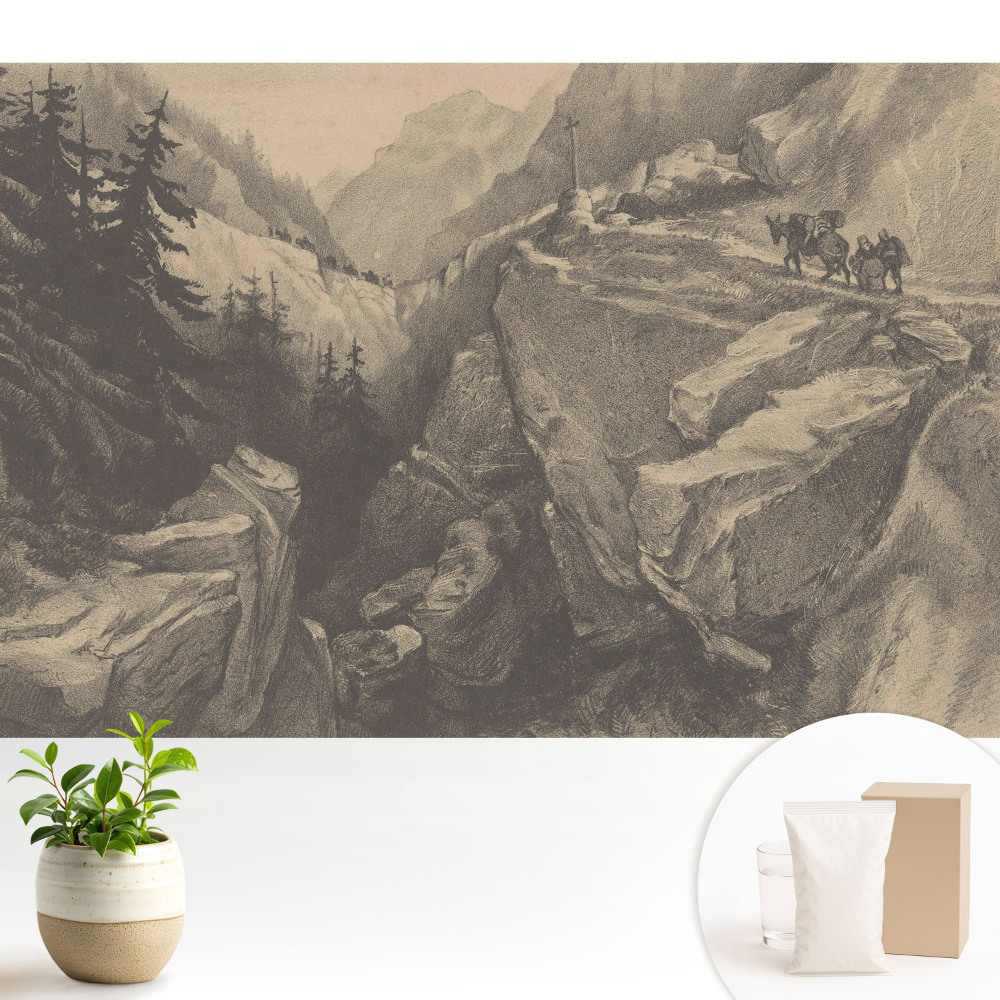 Samolepící tapeta s motivem horské krajiny a cestovatelů