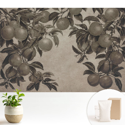 Tapeta na zeď s monochromatickým retro motivem ovocných listů