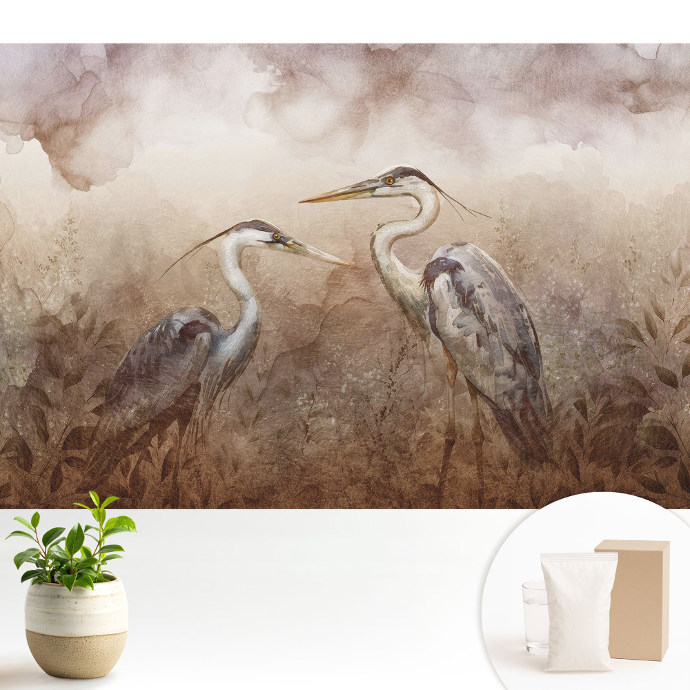 Tapeta na zeď Dva jeřábi v jemných barvách
