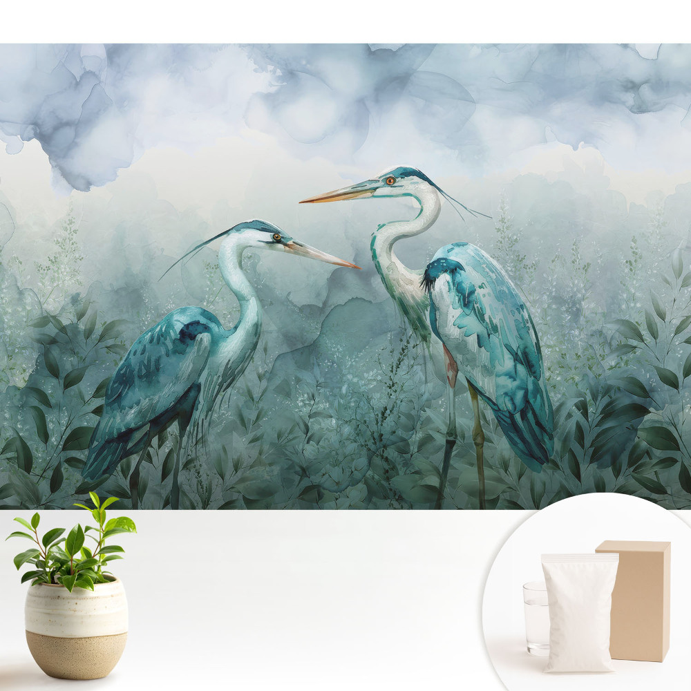 Tapeta do obývacího pokoje s jemným motivem ptáků obklopených přírodou