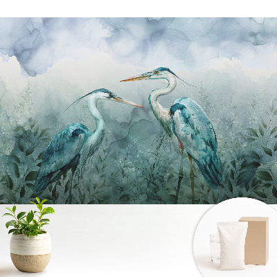 Tapeta do obývacího pokoje s jemným motivem ptáků obklopených přírodou